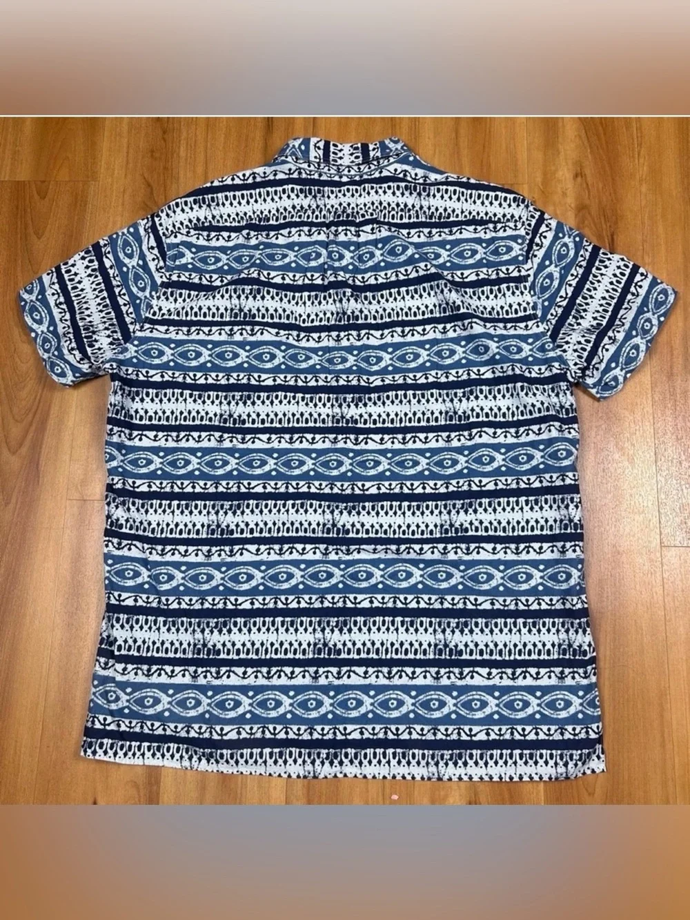 J Crew Blue Geometric Shirt XL Short Sleeve Casual Summer Button Up Mens